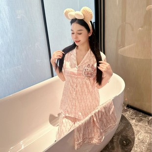 冰丝薄款 睡衣女高级感2025新款 粉荨啦布 凉感家居服三件套 夏季