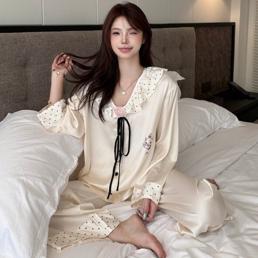【玛丽波点】2026春秋季长袖睡衣韩系少女风波点卡通套装家居服