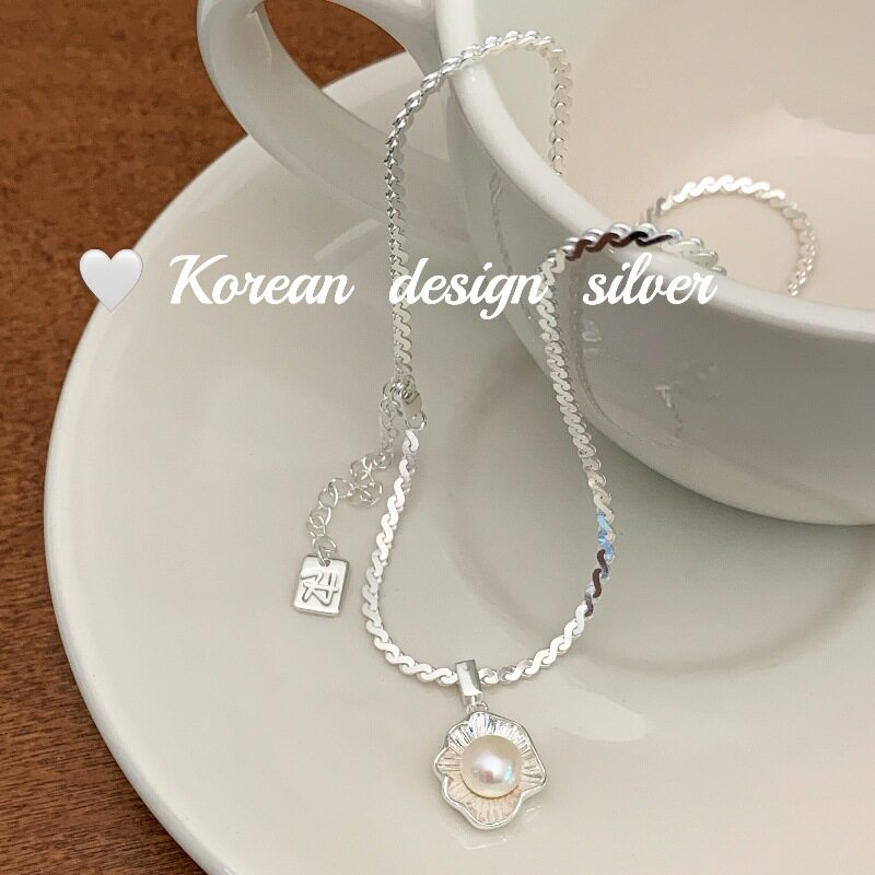 韩国ins风博主同款饰品 S925纯银荷包蛋珍珠项链小众设计百搭女款