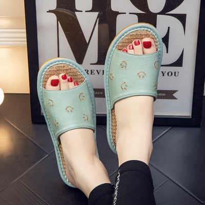 真皮亚麻软底卧室家用拖鞋