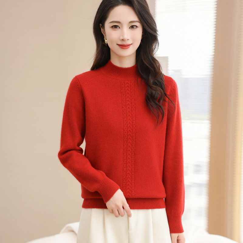 金兔女士羊驼绒半高领加厚打底衫