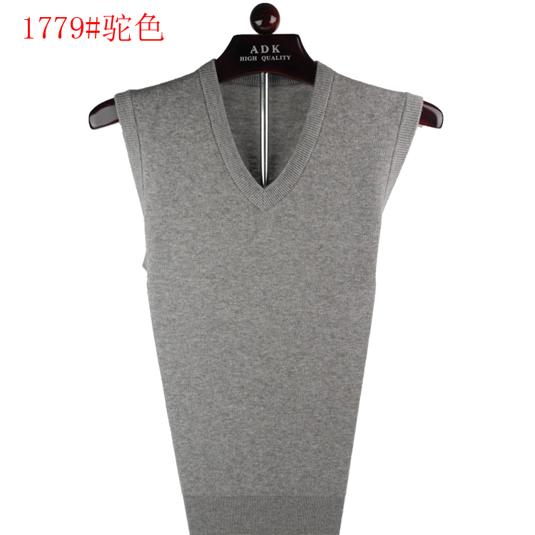 企鹅羊毛背心马甲男100纯羊毛V领套头无袖毛衣中年纯色针织坎肩厚