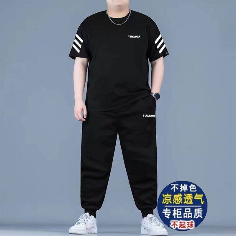 夏装大码套装两件套潮胖子衣服260斤加大短袖t恤运动服男肥胖