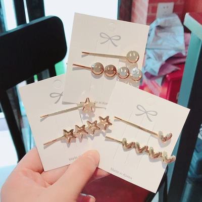 欧美风ins金属爱心笑脸猫抓一字夹侧边网红火柴刘海夹碎发夹子发