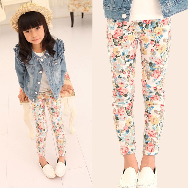 春秋新款女童打底裤韩版时尚宝宝牛仔童裤儿童印花裤子跨境货源