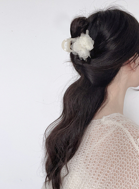 SUZEE原创 森系网纱彩色花朵发抓 温柔少女度假抓夹发量多轻便