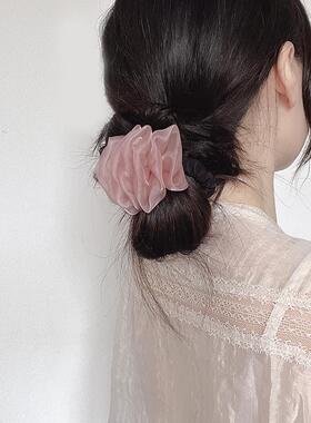 SUZEE褶皱网纱花朵头绳 温柔藕紫欧根纱发圈法式浪漫气质头绳发饰