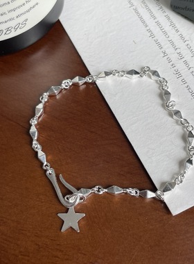 S925纯银韩版小众设计感五角星搭扣复古手链简约时髦手饰品