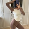 REYNA FITNESS LONG SLEEVE CONTRASTING SLIM NUDE WARM YOGA WEAR HIGH STRETCH TIGHT RUNNING T-SHIRT ATHLETIC TOP