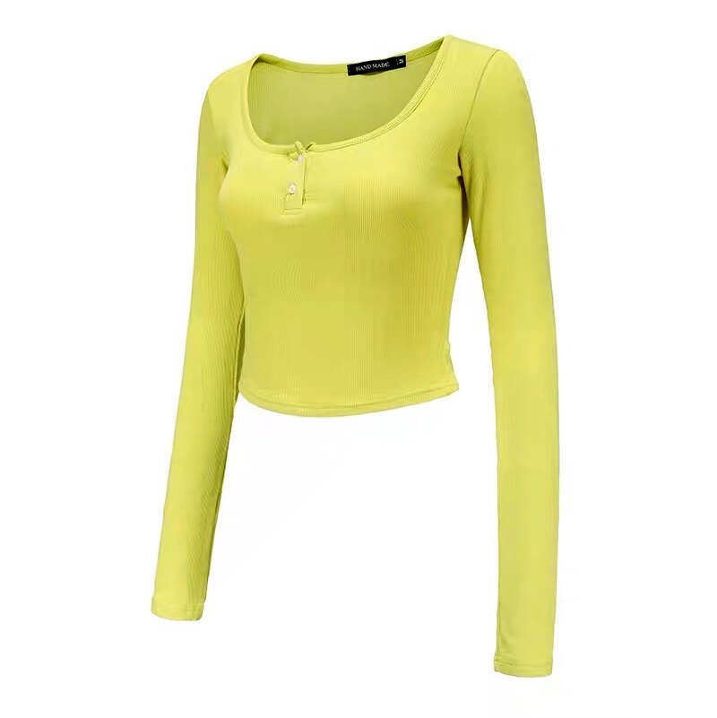 REYNA INTERNET CELEBRITY SPORTS TOP WOMENS CROPPED CROP TOP TIGHT FAST DRY BIG U NECK YOGA GYM SUIT RUNNING LONG SLEEVE T