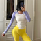 REYNA FITNESS LONG SLEEVE CONTRASTING SLIM NUDE WARM YOGA WEAR HIGH STRETCH TIGHT RUNNING T-SHIRT ATHLETIC TOP