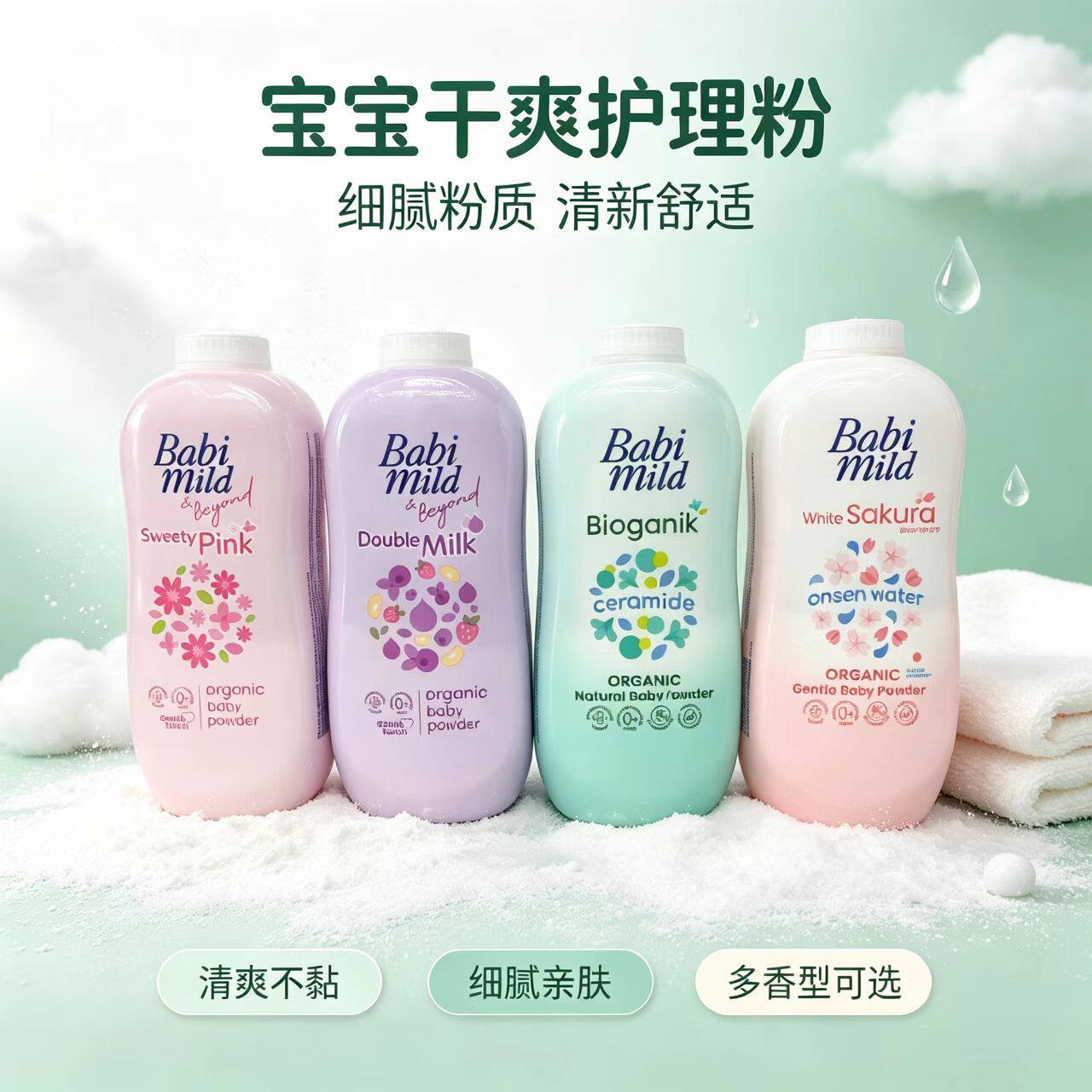泰国Babimild爽身粉350g双重牛奶水果精华清爽止汗舒缓肌肤痱子粉