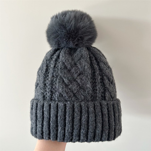 2024新款加绒加厚毛球毛线帽女秋冬保暖护耳帽纯色麻花针织帽冷帽