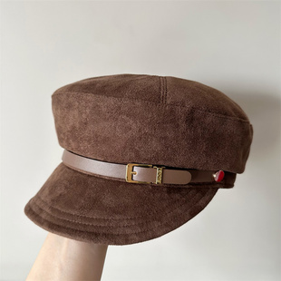 韩版时尚百搭贝雷帽子女秋冬显脸小报童帽英伦复古鹿皮绒画家帽潮