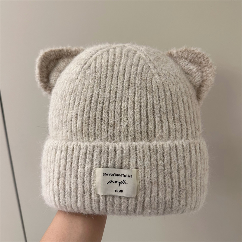 可爱猫耳朵百搭宽边毛线帽子女保暖个性网红加厚针织帽时尚护耳帽
