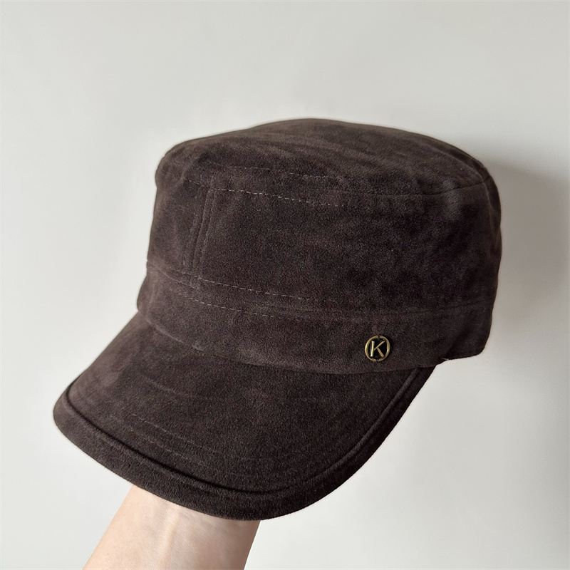 秋冬新款麂皮绒百搭马术帽平顶帽