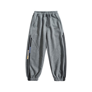 春季儿童运动裤字母织带休闲裤男童宽松束脚长裤帅气灰色抽绳卫裤