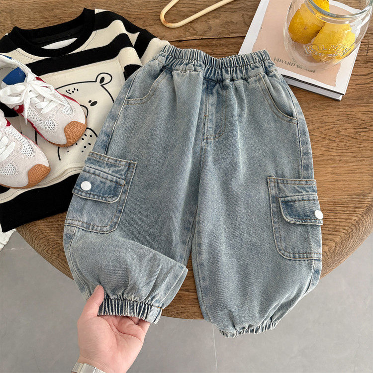 儿童春装牛仔裤男宝宝宽松工装裤中小童束脚长裤大口袋休闲裤子潮,童装/婴儿装/亲子装,儿童牛仔裤,淘宝优惠券,粉丝福利购,淘宝优惠卷
