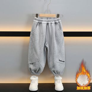 中大童保暧长裤 秋冬装 男童休闲加绒运动裤 儿童一体绒加厚束脚卫裤