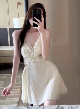 冰丝吊带睡裙居服性感露背带胸垫