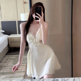 『AITA』夏日花序冰丝吊带睡裙高定轻奢家居服修身性感露背带胸垫