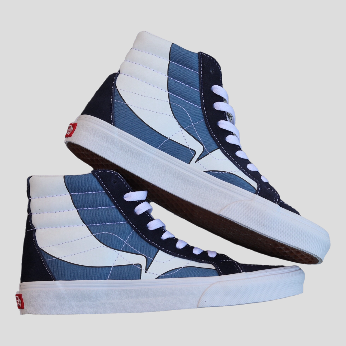 【只有35码】正品vans/范斯海军蓝白色印花sk8-hi高帮帆布鞋