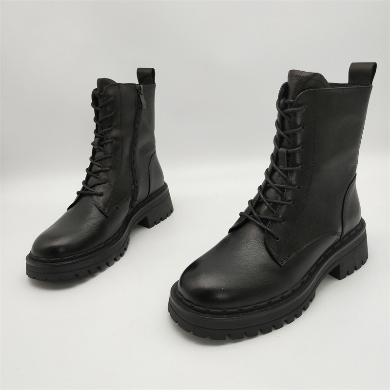 断码处理2025秋冬新款真皮头层牛皮圆头粗跟侧拉链工装通勤马丁靴