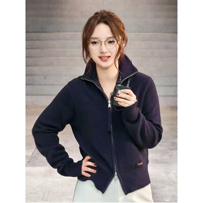 雅舒曼&图图妈【全能天团】锁暖壁垒双头拉链长袖羊毛针织开衫女