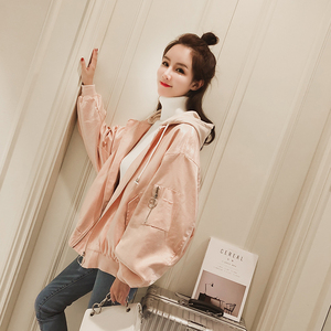 春秋韩版宽松BF颜公子女ins棒球服樱田川岛学生工装外套短款粉色