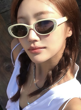 新款椭圆板材窄框墨镜女时尚个性遮阳爱心太阳镜UV400防紫外线