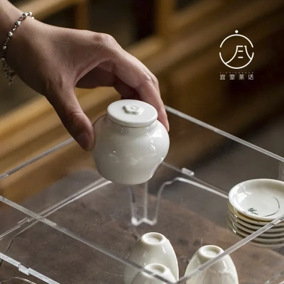 宋韵梅花茶叶罐茶粉罐点茶 陶瓷小号密封罐白瓷绿茶储茶罐子便携