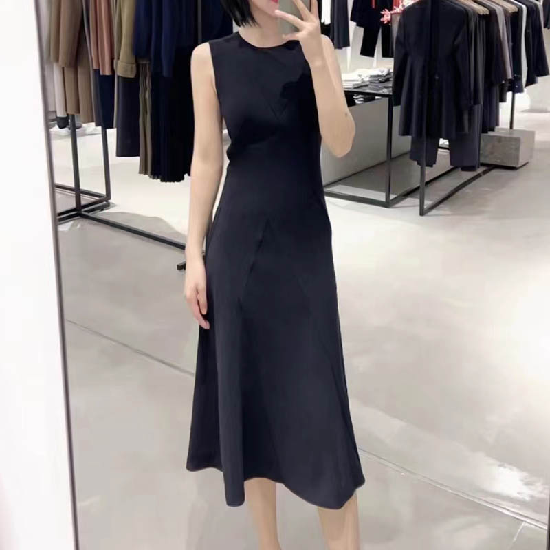纯元欧货 T~H新款三醋酯伞形下摆无袖连衣裙OL通勤无袖显瘦裙女士