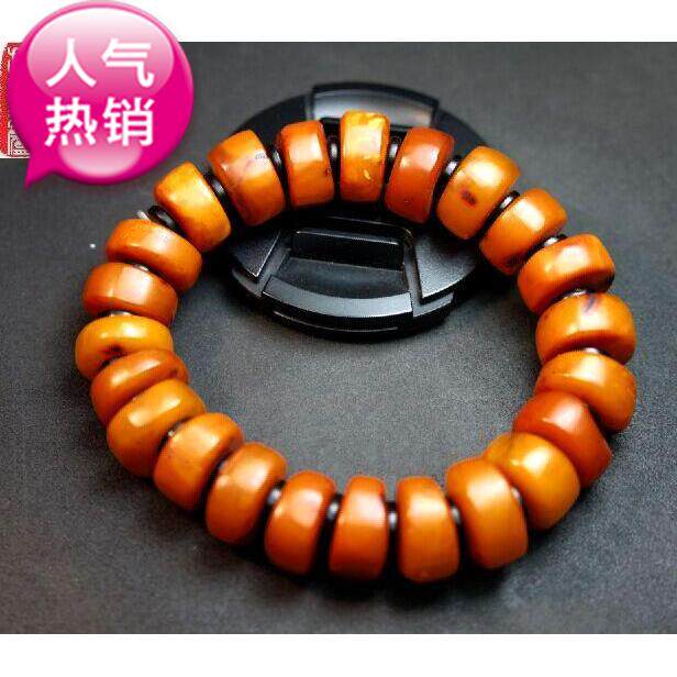天然无烤色西藏红皮古董老蜜蜡算盘手串手链男女品收藏带证书特价