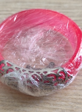 中东蜜蜡美人醉粉丝蜡宽手镯20mm57mm时尚饰品镶银流苏招桃花