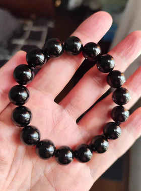 缅甸天然翳珀手串男女手链琥珀蜜蜡光面手钏 12mm带证书超黑佛珠