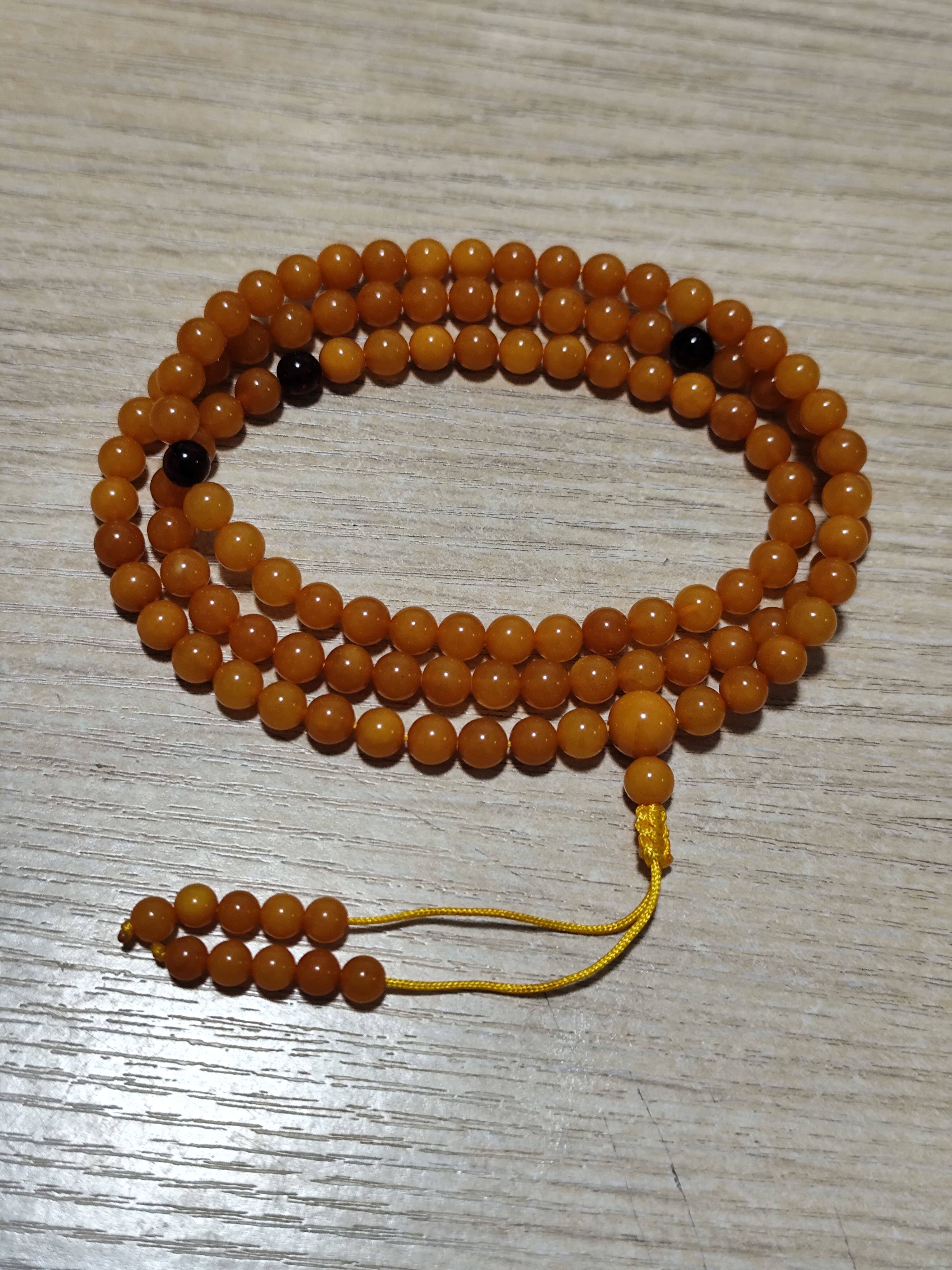 天然俄罗斯乌克兰料老蜜蜡珀6mm左右佛珠108子文玩鸡油黄