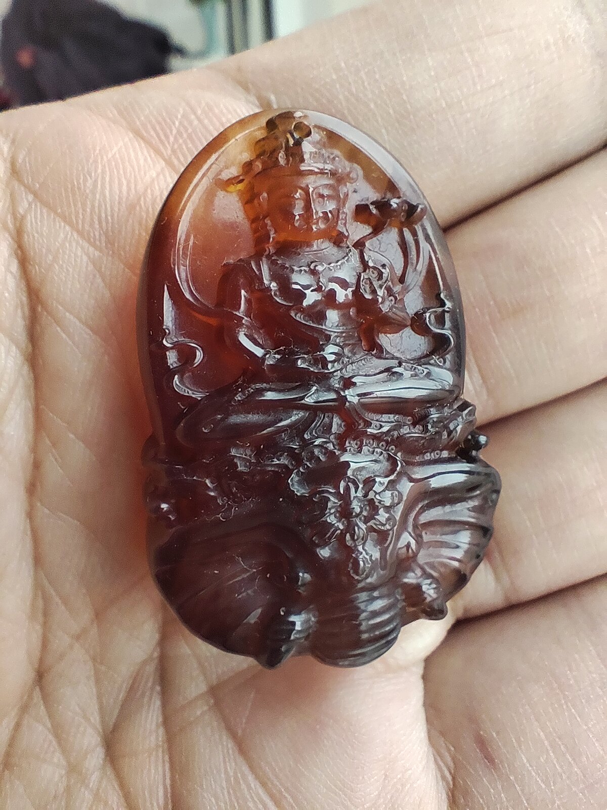 天然琥珀蜜蜡缅甸琥珀紫罗兰棕珀雕刻度母小吊坠全品