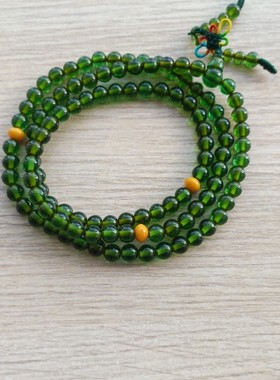 中东蜜蜡孔雀绿精灵佛珠108子8mm曾经的孔雀兰氧化变色了