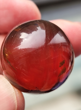 天然缅甸琥珀蜜蜡棕蜜圆珠25.5mm直径内有冰表面有小纹带一点绿膜