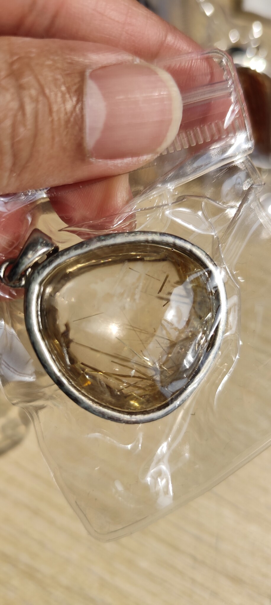 天然金发晶水晶吊坠纯银镶嵌