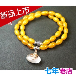 天然琥珀吊坠散珠鸡油黄老蜜蜡佛珠双圈手串手链女饰品特价带证书