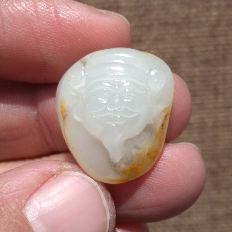 新疆和田玉籽料财神手链天然羊脂白玉洒金皮玉器挂件戒面男女