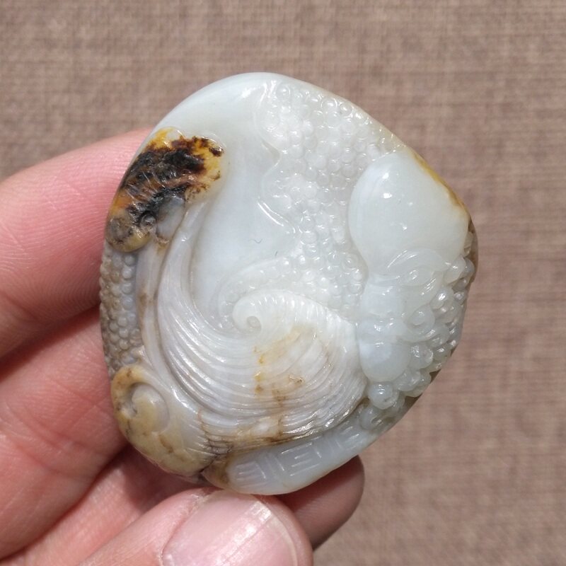 新疆和田玉籽料达摩吊坠正品天然白玉虎皮玉石挂坠男女款