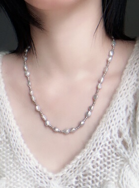 C+|瑶 中式老钱风清冷感灰色天然淡水无核keshi珍珠925银项链