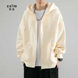 zzao致造男秋冬季2024新款潮牌美式重磅加厚连帽拉链开衫外套衣服