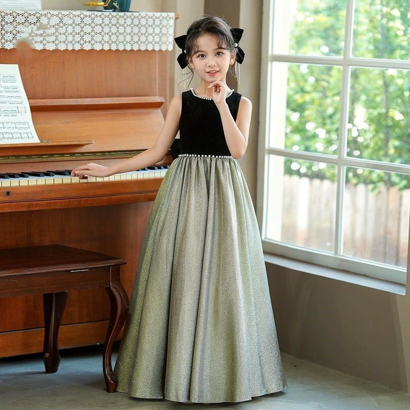 儿童演讲钢琴演奏礼服高端轻奢小提琴主持人演Q出蝴蝶结法式连衣