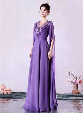 2025新款大合唱演出服紫色成人朗诵比赛指挥主持礼服古筝表演服