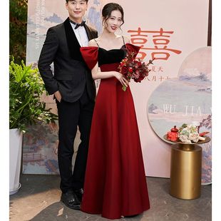 吊带敬酒服新娘高级感红色结婚订婚在逃公主礼服女高端晚礼服长裙