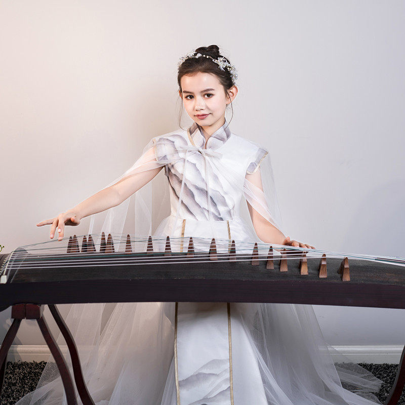 女童古筝演出服中国风唐装儿童改良旗袍小女孩民乐演奏古典舞礼服