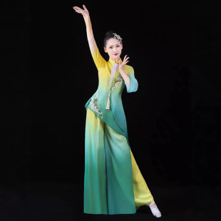 飘逸 女艺考江南伞舞演出服民族风扇子舞表演套装 新款 古典舞蹈服装